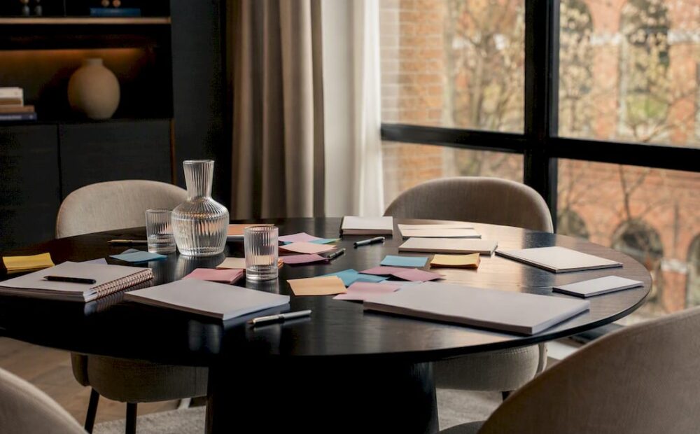 Workplace collaboration tools on table