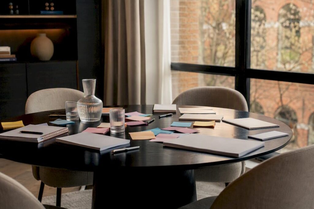 Workplace collaboration tools on table