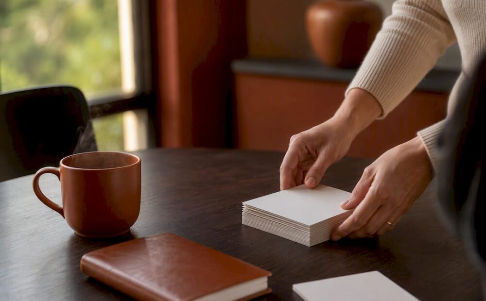 Hands writing a personalized sales note