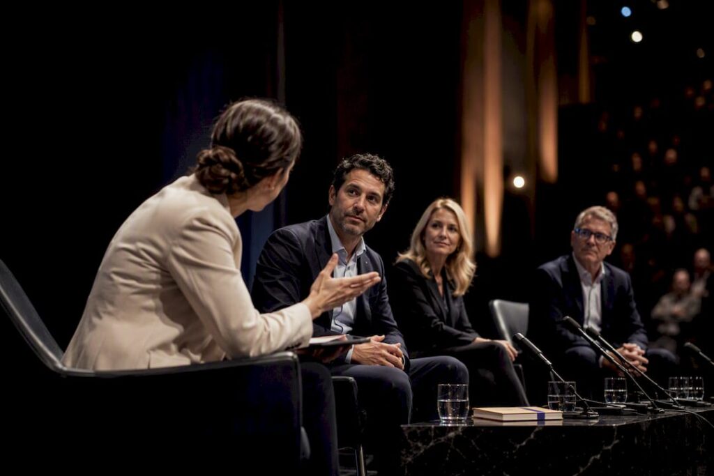 Moderator guiding a live panel discussion