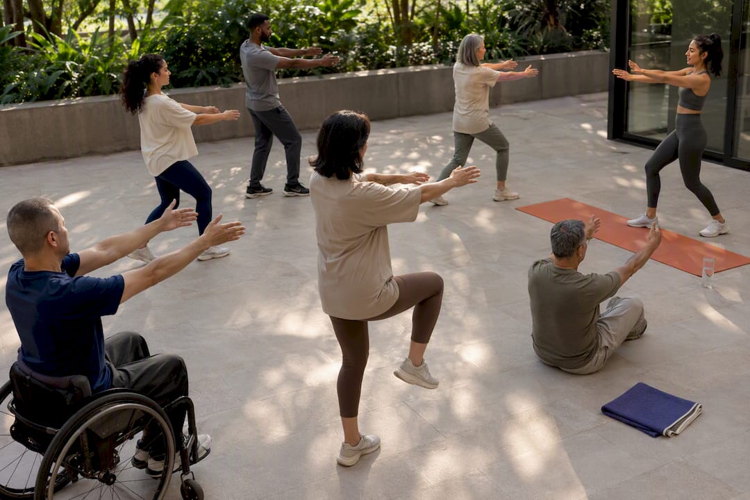 Employees joining an inclusive fitness class