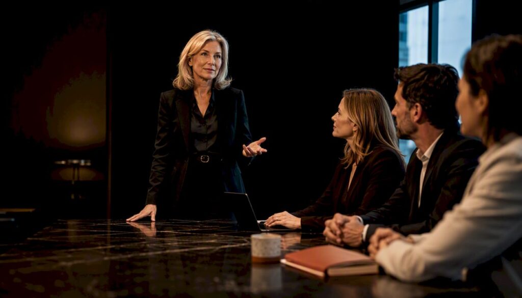 Woman presenting a recommendation in a boardroom