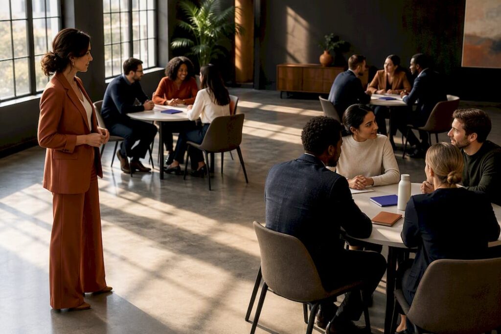 Small groups working during a breakout session