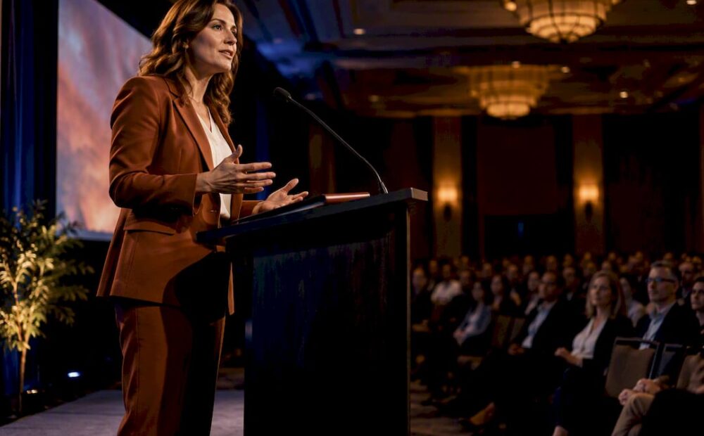 Keynote speaker addressing an event audience