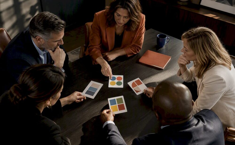 Leaders comparing behavioral assessment cards