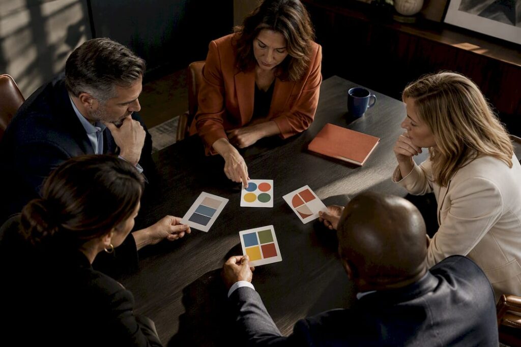 Leaders comparing behavioral assessment cards