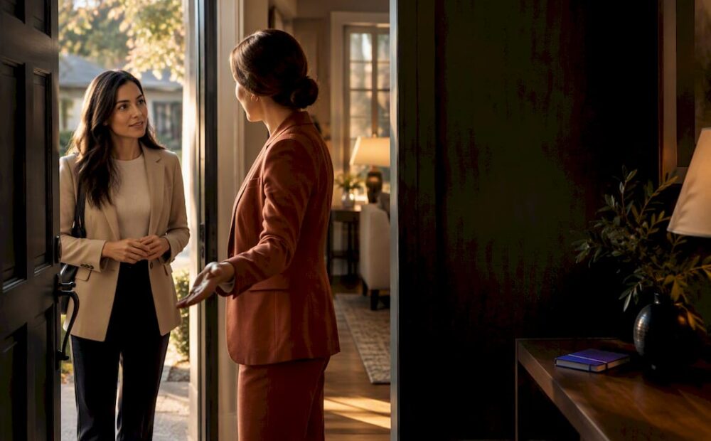 Agent greeting visitor at open house