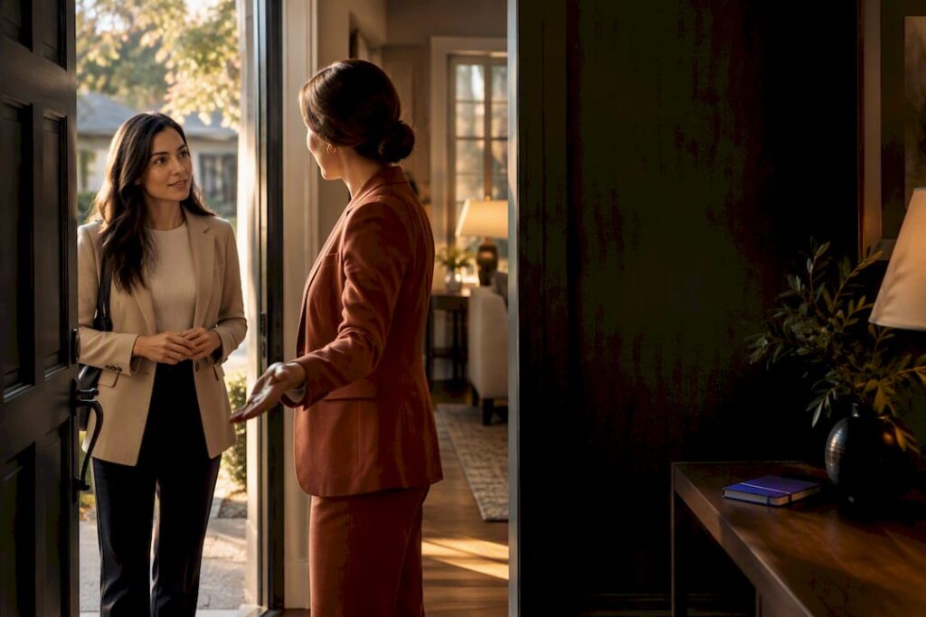 Agent greeting visitor at open house