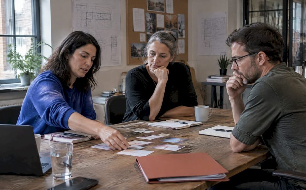 Event planners choosing conference themes together