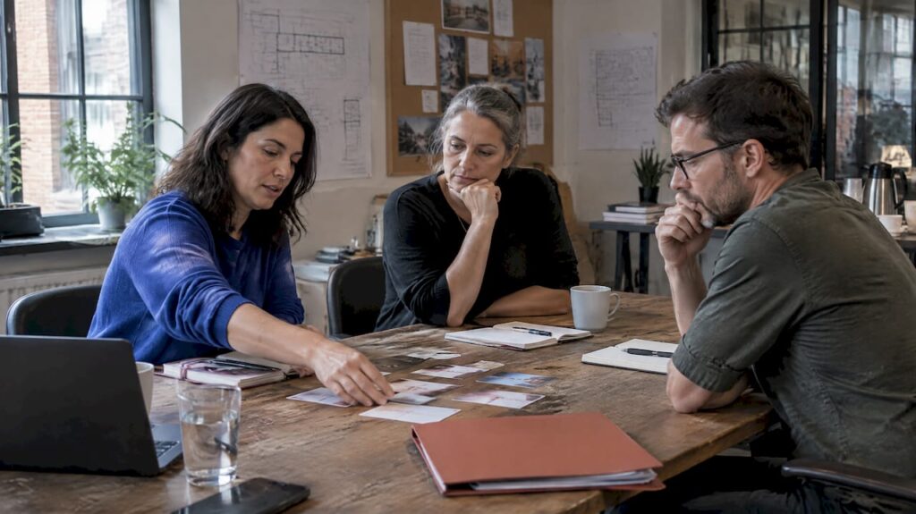 Event planners choosing conference themes together