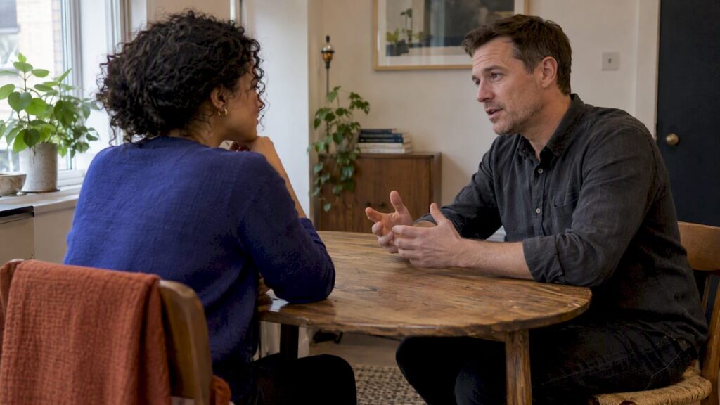 Manager and employee in one-on-one conversation