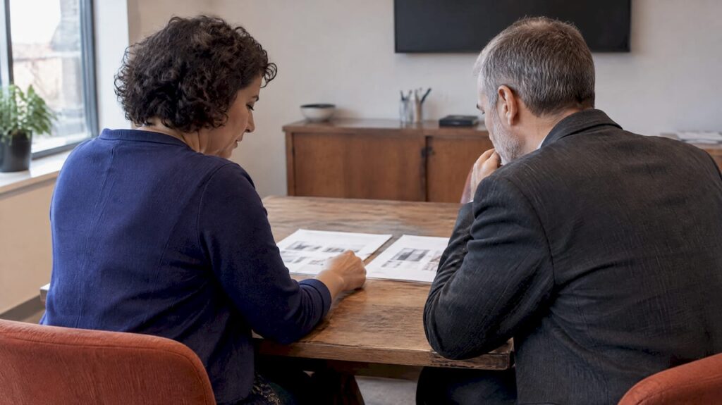 Teacher and manager reviewing work quality evidence