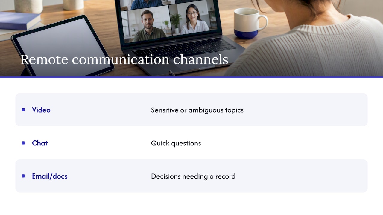 Remote communication channels matched to their purposes
