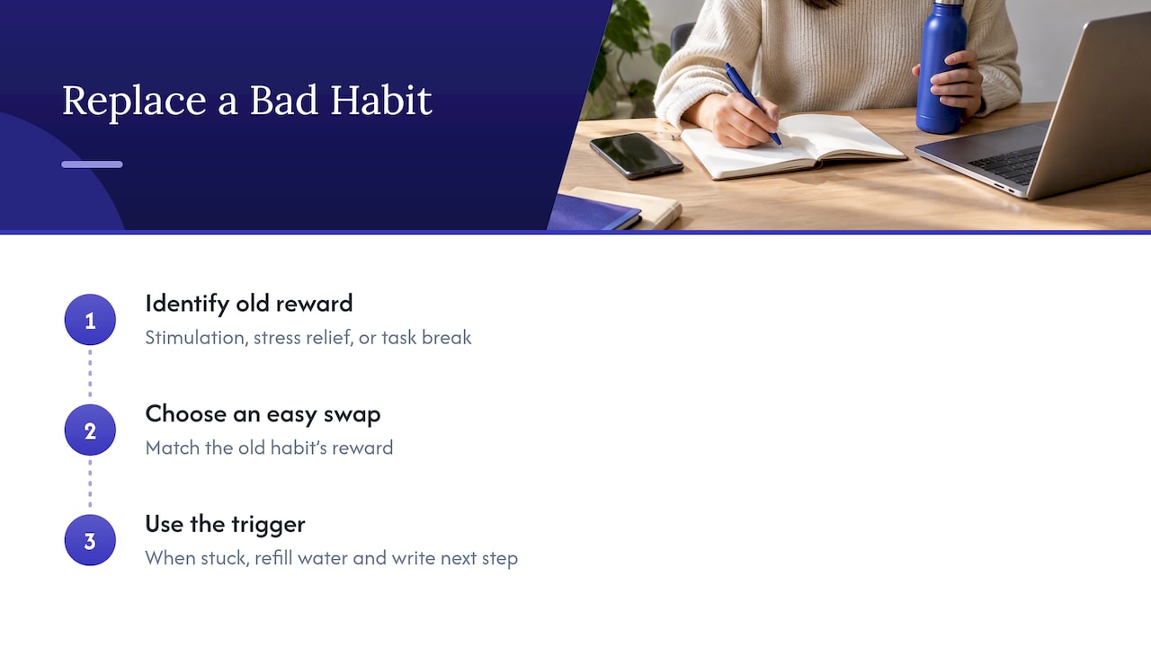 Breaking a bad work habit by stacking a better one — overview diagram